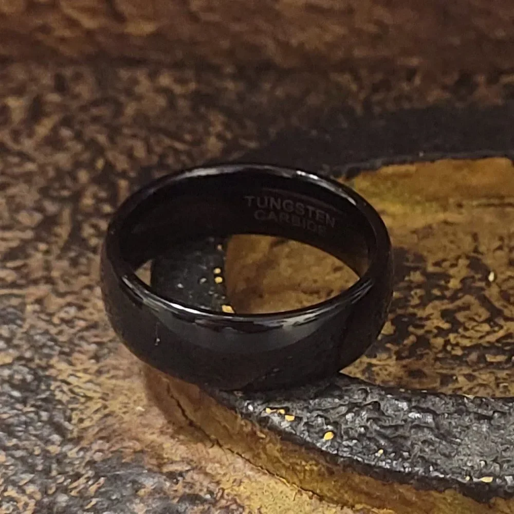 Men's Real Black Tungsten Wedding Band Dome Design Durable Black Coating